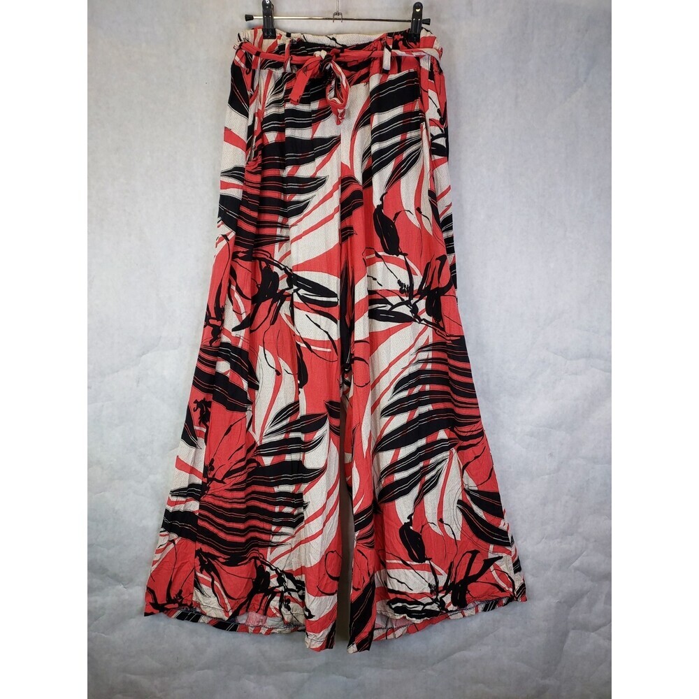 Palazzo Trousers Women's S Floral Wide Leg Pull On Beach Boho Tie Waist Coastal